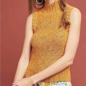 Anthropologie Sunrise Sweater Tank Vest Womens Sz S Chunky Knit Mock Neck Top